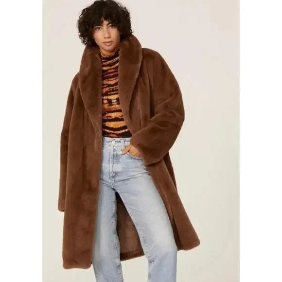 Apparis Siena Brown Faux Fur Teddy Long Coat MEDIUM - Picture 12 of 12